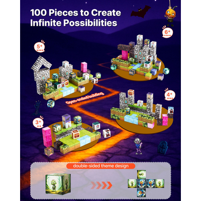 Μαγνητικά Μπλοκ VEVOR Σετ 100 τεμαχίων με Ζόμπι Νεκροταφείου STEM Montessori Sensory Toys