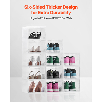 Κουτιά αποθήκευσης παπουτσιών VEVOR 12 τεμάχια στοιβαζόμενα κουτιά παπουτσιών US μέγεθος 13 διαφανή λευκά