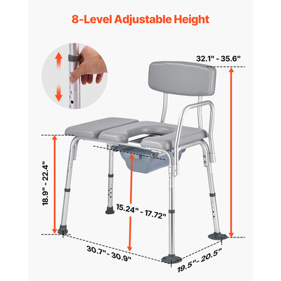 Πολυθρόνα Κομοδίνου VEVOR 4 σε 1 με Υπερυψωμένο Κάθισμα Τουαλέτας, Ρυθμιζόμενο Ύψος 250 κιλών