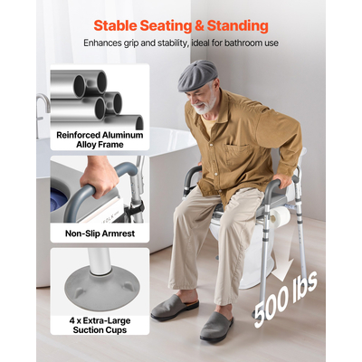 Πολυθρόνα Κομοδίνου VEVOR 4 σε 1 με Υπερυψωμένο Κάθισμα Τουαλέτας 500 λίβρες Ρυθμιζόμενο Ύψος