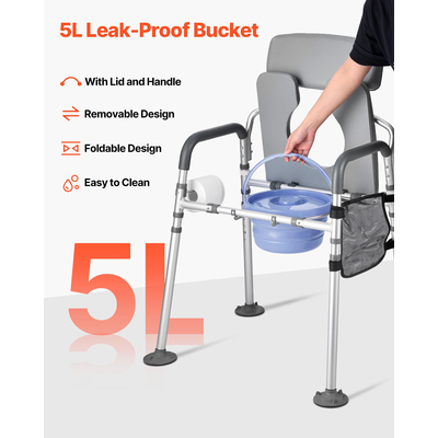 Πολυθρόνα Κομοδίνου VEVOR 4 σε 1 με Υπερυψωμένο Κάθισμα Τουαλέτας 500 λίβρες Ρυθμιζόμενο Ύψος