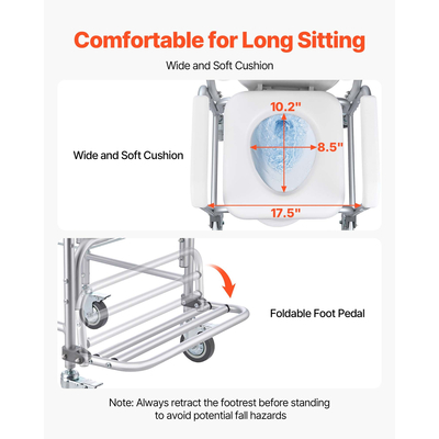 Πολυθρόνα Κομοδίνου VEVOR με 4 Ρόδες, Υπερυψωμένο Κάθισμα Τουαλέτας 4 σε 1, 135 κιλά