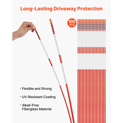 VEVOR 100 τεμάχια ανακλαστικοί δείκτες δρόμου 5/16" Dia 72 in ανακλαστήρες χιονιού