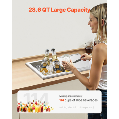 VEVOR 27,1L Ψυγείο πάγου με παγοθήκη από ανοξείδωτο ατσάλι 455x305x385mm