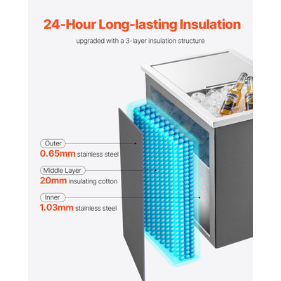 VEVOR 27,1L Ψυγείο πάγου με παγοθήκη από ανοξείδωτο ατσάλι 455x305x385mm