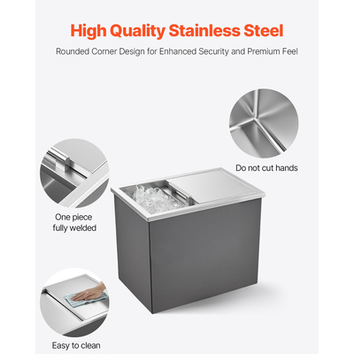 VEVOR 27,1L Ψυγείο πάγου με παγοθήκη από ανοξείδωτο ατσάλι 455x305x385mm