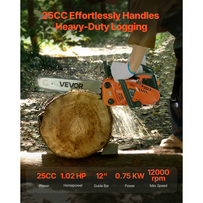 Αλυσοπρίονο Βενζίνης VEVOR 25cc Αλυσοπρίονο Βενζίνης 1,02 HP 12 ιντσών για κοπή ξύλου