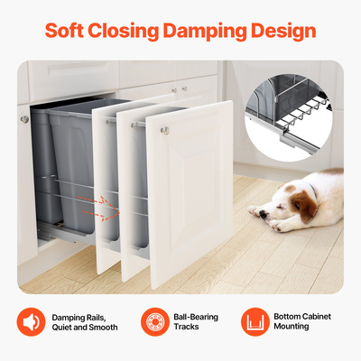 VEVOR Διπλός Δοχείο Απορριμμάτων Κουζίνας με Soft Close, Γκρι 35QTx2