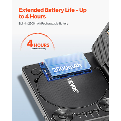 Φορητή συσκευή αναπαραγωγής DVD VEVOR με περιστρεφόμενη οθόνη 178 mm, ενσωματωμένη μπαταρία 4 ωρών