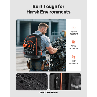 Σακίδιο Πλάτης Εργαλείων VEVOR με 64 τσέπες, ανθεκτικό στο σκίσιμο, σακίδιο εργασίας για ηλεκτρολόγο
