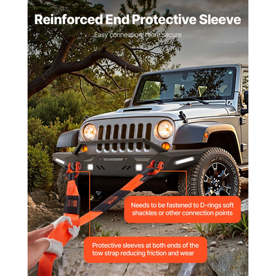Σχοινί ρυμούλκησης αυτοκινήτου VEVOR, ιμάντας ρυμούλκησης 36000 lbs 8 ft, ιμάντας έκτακτης ανάγκης βαρέως τύπου