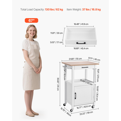 VEVOR Τραπέζι Κουζίνας Νησίδα με Τροχήλατο Τραπέζι Αποθήκευσης και Μονή Πόρτα