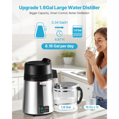VEVOR Αποστακτήρας Νερού 6L Οικιακός Καθαριστής Πάγκου 900W από Ανοξείδωτο Ατσάλι