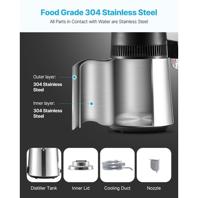 VEVOR Αποστακτήρας Νερού 6L Οικιακός Καθαριστής Πάγκου 900W από Ανοξείδωτο Ατσάλι