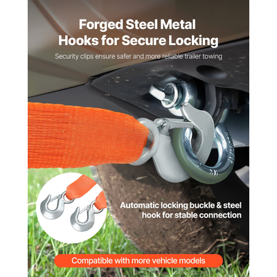 Σχοινί ρυμούλκησης VEVOR 17000 lbs 20 ft Καλώδιο ρυμούλκησης αυτοκινήτου με 2 γάντζους βαρέως τύπου
