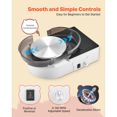 VEVOR Μίνι Τροχός Κεραμικής Ηλεκτρικός Τροχός Πήλινου Σπιτιού για Παιδιά και Ενήλικες 158 mm Λευκός