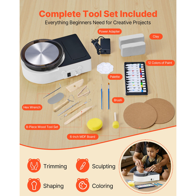 VEVOR Μίνι Τροχός Κεραμικής Ηλεκτρικός Τροχός Πήλινου Σπιτιού για Παιδιά και Ενήλικες 158 mm Λευκός