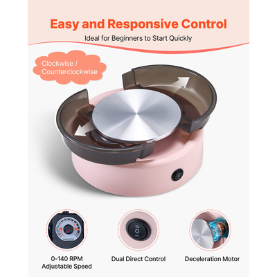 VEVOR Μίνι Τροχός Κεραμικής Ηλεκτρικός Τροχός Πήλινου Σπιράλ για Παιδιά 158 mm Ροζ
