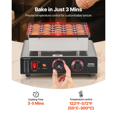 VEVOR 25 ΤΕΜ. Mini Pancake Maker Commercial Electric Dutch Baker Poffertjes Grill