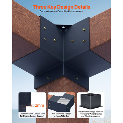 Βάση πέργκολας VEVOR 6x6 ιντσών εσωτερική 5,5x5,5 3 θέσεων, 4 τεμάχια με 4 βάσεις