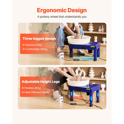 Τροχός κεραμικής VEVOR 35 cm Μηχανή κεραμικών τροχών 60-300RPM Ρυθμιζόμενη ταχύτητα μπλε