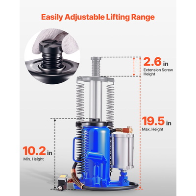 Υδραυλικός γρύλος VEVOR Air με φιάλη, γρύλος υψηλής ανύψωσης 20 τόνων (44092 λίβρες) επισκευής αυτοκινήτου, μπλε