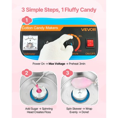 VEVOR Εμπορική Μηχανή Μαλλί της Βαμβακιού Ηλεκτρική Μηχανή Ζαχαρόπαστας 1000W Μπλε