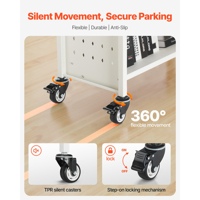 VEVOR Τριώροφο Τροχήλατο Βιβλιοφορείο με Ράφια σε Σχήμα V, Μονόπλευρα, σε Λευκό Χρώμα