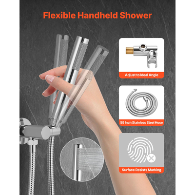 Σετ βρύσης ντους VEVOR 10" στρογγυλή κεφαλή ντους βροχής και χειροκίνητο σετ ασημί χρωμίου