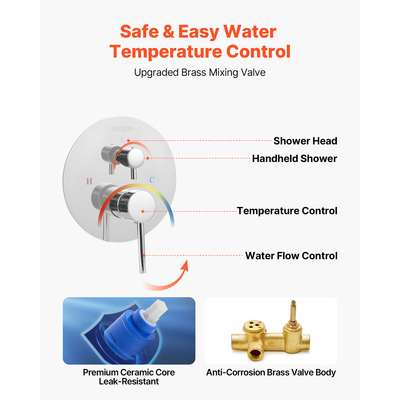 Σετ βρύσης ντους VEVOR 10" στρογγυλή κεφαλή ντους βροχής και χειροκίνητο σετ ασημί χρωμίου