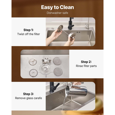 Καφετιέρα VEVOR French Press 1,5L από ανοξείδωτο ατσάλι, ασημί