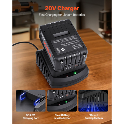 Συνδυασμός μπαταρίας και φορτιστή VEVOR 20V MAX, μπαταρία ιόντων λιθίου 4.0 Ah, γρήγορη φόρτιση