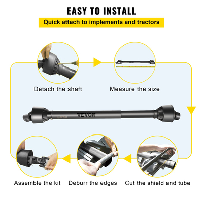 Άξονας μετάδοσης κίνησης PTO VEVOR 1-3/8" 6 σφηνάκια/στρογγυλός T4 μαύρος 39-55" για τρακτέρ