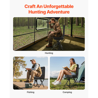 Καρέκλα κυνηγιού VEVOR, περιστρεφόμενη 360°, πτυσσόμενη καρέκλα τυφλού με πλάτη από ατσάλινο σκελετό