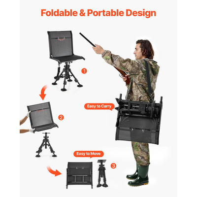 Καρέκλα κυνηγιού VEVOR, αθόρυβη πτυσσόμενη καρέκλα στόριου με περιστρεφόμενη 360° και ρυθμιζόμενα πόδια