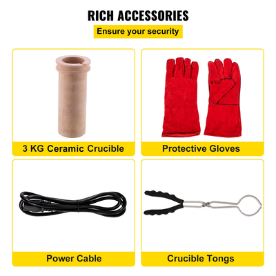 Ηλεκτρικό κιτ φούρνου τήξης χρυσού VEVOR με κεραμικό καλούπι πλινθώματος χωνευτηρίου 3 kg