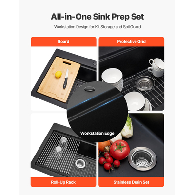 Νιπτήρας κουζίνας VEVOR 84 cm από γρανίτη με ενιαία λεκάνη και τοποθέτηση σε πάνω μέρος για μπαρ τροχόσπιτων