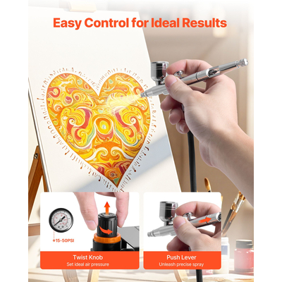 Κιτ Αερογράφου VEVOR Κιτ Αερογράφου 1/6 HP Αεροσυμπιεστής 1 Αερογράφος 3 Μύτες Βαφής