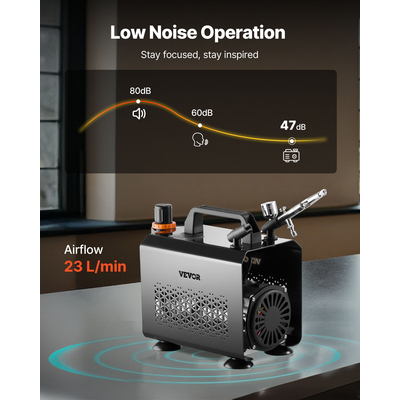 Κιτ Αερογράφου VEVOR Κιτ Αερογράφου 1/6 HP Αεροσυμπιεστής 1 Αερογράφος 3 Μύτες Βαφής