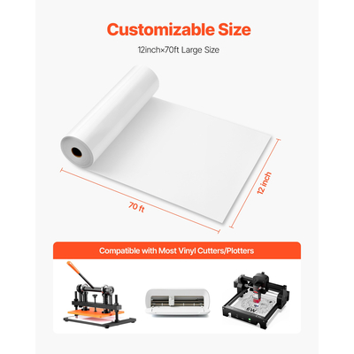 Σίδερο βινυλίου μεταφοράς θερμότητας VEVOR HTV σε ρολό βινυλίου 304,8 x 21336 mm Γυαλιστερό λευκό