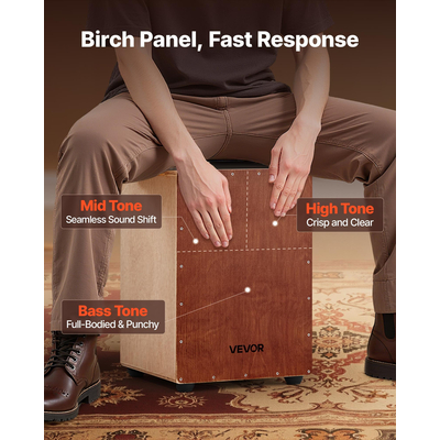 VEVOR Ξύλινο κρουστό όργανο Cajon Box Drum από ξύλο σημύδας με σύρματα ταμπούρου