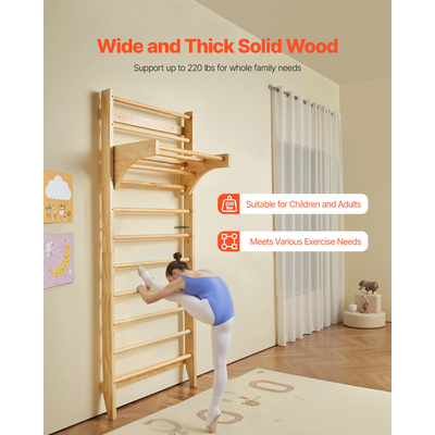 VEVOR Σουηδική Σκάλα Επιτοίχιας Γυμναστικής Ξύλινη Σκάλα Αναρρίχησης Εσωτερικής Παιδικής Χαράς 10 Επιπέδων