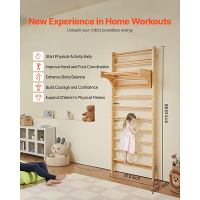 VEVOR Σουηδική Σκάλα Επιτοίχιας Γυμναστικής Ξύλινη Σκάλα Αναρρίχησης Εσωτερικής Παιδικής Χαράς 10 Επιπέδων