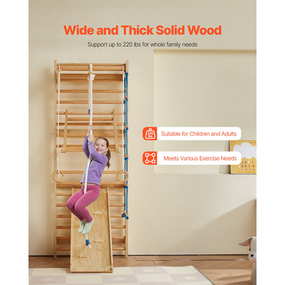 VEVOR Σουηδική Σκάλα Επιτοίχιας Γυμναστικής 8 σε 1 Ξύλινη Σκάλα Αναρρίχησης Εσωτερικής Παιδικής Χαράς