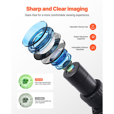 Κιτ σύνθετου μικροσκοπίου διόφθαλμου VEVOR 40-5000X Σετ προσοφθαλμίων διπλού σταδίου δύο