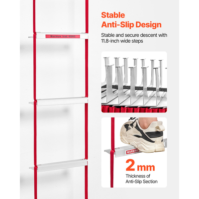 Σκάλα διαφυγής κινδύνου VEVOR, 2-όροφη, 13FT, αναδιπλούμενη σκάλα έκτακτης ανάγκης για πυρασφάλεια