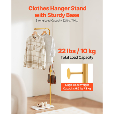 Ράφι παλτών VEVOR Ανεξάρτητη ράμπα παλτών με βάση από χαλαζιακή πέτρα και 3 στρογγυλούς γάντζους