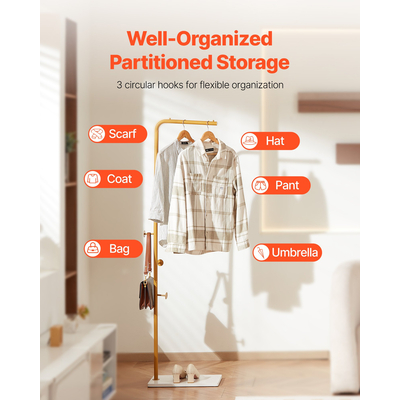 Ράφι παλτών VEVOR Ανεξάρτητη ράμπα παλτών με βάση από χαλαζιακή πέτρα και 3 στρογγυλούς γάντζους