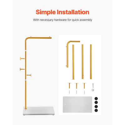 Ράφι παλτών VEVOR Ανεξάρτητη ράμπα παλτών με βάση από χαλαζιακή πέτρα και 3 στρογγυλούς γάντζους