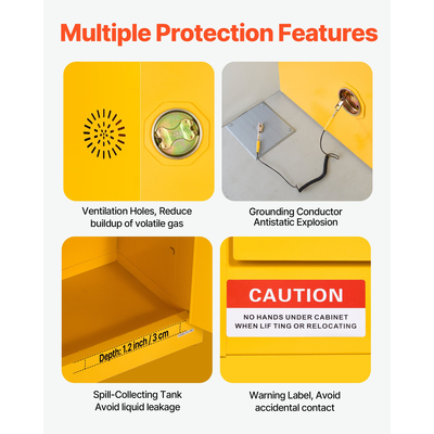 Εύφλεκτο ντουλάπι αποθήκευσης VEVOR 23Gal με ρυθμιζόμενο ράφι για εύφλεκτα υγρά